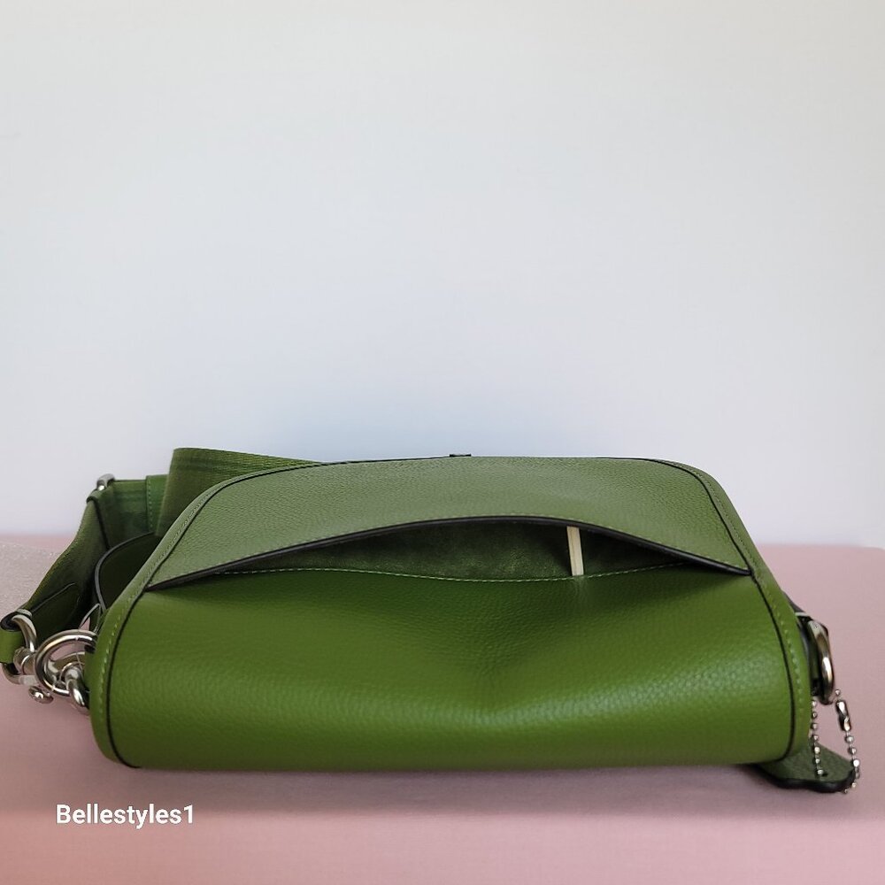COACH Willow Saddle Pebbled Leather Saddle Crossbody Bag- Dark Lime color ⭐ - Picture 11 of 16